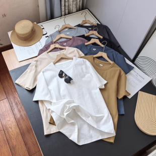 上衣 日系简约男女情侣款 宽松显瘦纯棉短袖 T恤夏季 圆领休闲打底衫