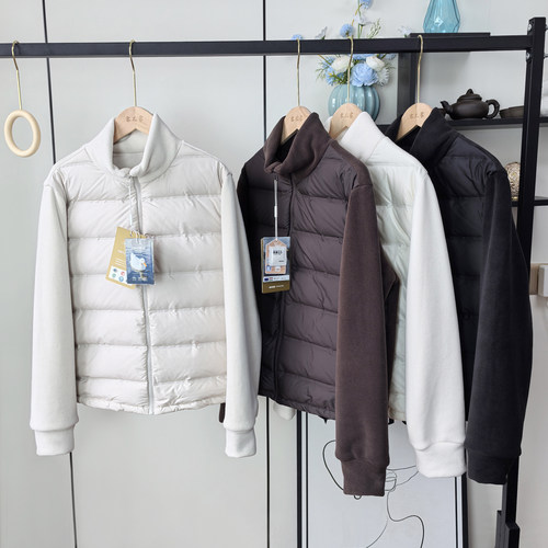 LU同款！轻盈保暖修身显瘦90白鸭绒摇粒绒拼接立领羽绒服外套女冬