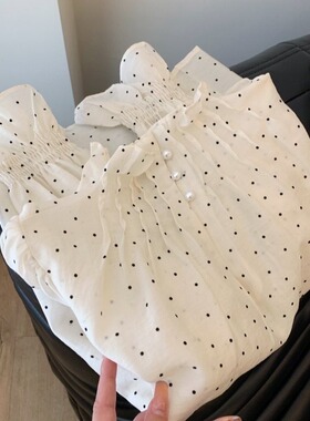 韩系压褶钉珠白色波点长袖衬衫女2025春夏新款高端洋气防晒薄上衣