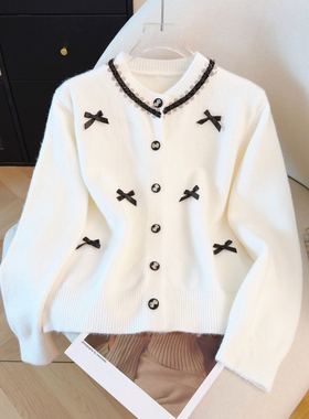 自留款推荐~红色圆领蝴蝶结钉珠毛衣女2026春甜美减龄上衣针织衫