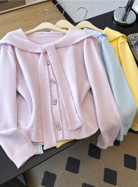 自留款推荐~2025复古海军领紫色长袖毛衣女冬高级感针织开衫上衣