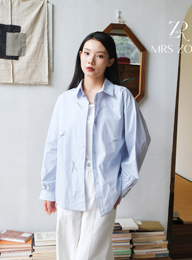 MRS ZORA佐拉2025新款蓝色衬衫蝴蝶结装饰款减龄显白53AXS1062