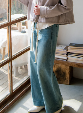 MRS ZORA佐拉新款牛仔裤宽边阔腿蓝色弹力软牛仔61BKZ1053