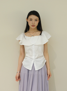 MRS ZORA佐拉2025新款白色荷叶领小衫女夏季52B4XS1096