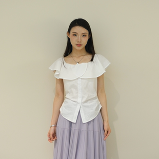 52B4XS1096 MRS ZORA佐拉2025新款 白色荷叶领小衫 女夏季