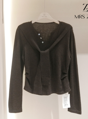 MRS ZORA佐拉新款针织衫咖色V领纽扣设计款54BZZ1154