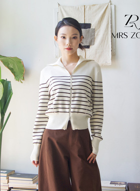 MRS ZORA佐拉秋季新款条纹百搭针织衫经典条纹气质显瘦53BZZ1113