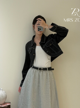 MRS ZORA佐拉2025新款牛仔外套黑色短款时尚气质显瘦A3BWT1064-1