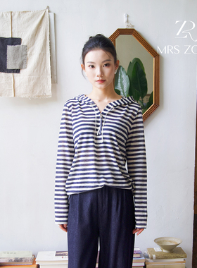 MRS ZORA佐拉2025新款条纹针织衫韩版宽松显瘦连帽款53BXS1122
