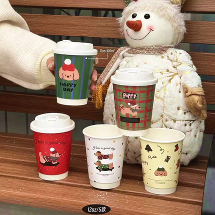 2026圣诞咖啡杯新年一次性热饮奶茶纸杯加厚商用家用外带打包杯子