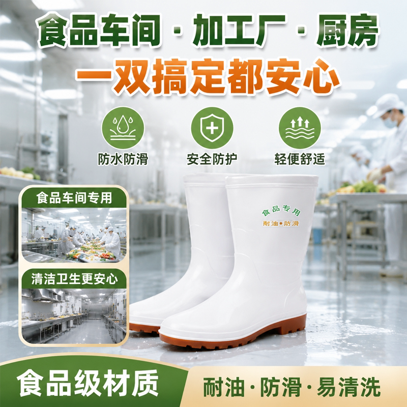 男女中筒高筒加厚白色食品雨鞋卫生雨靴防滑水鞋水靴耐酸碱油胶鞋