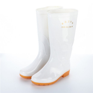 水靴耐酸碱油胶鞋 卫生雨靴防滑水鞋 男女中筒高筒加厚白色食品雨鞋