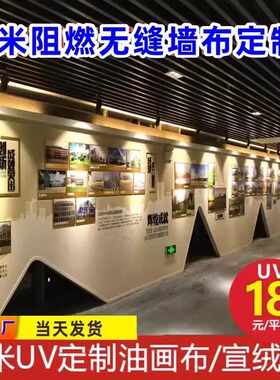 无缝壁画uv5米阻燃油画布宣绒布展馆展厅立体墙纸防火阻燃展馆印