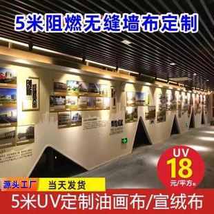 无缝壁画uv5米阻燃油画布宣绒布展馆展厅立体墙纸防火阻燃展馆印