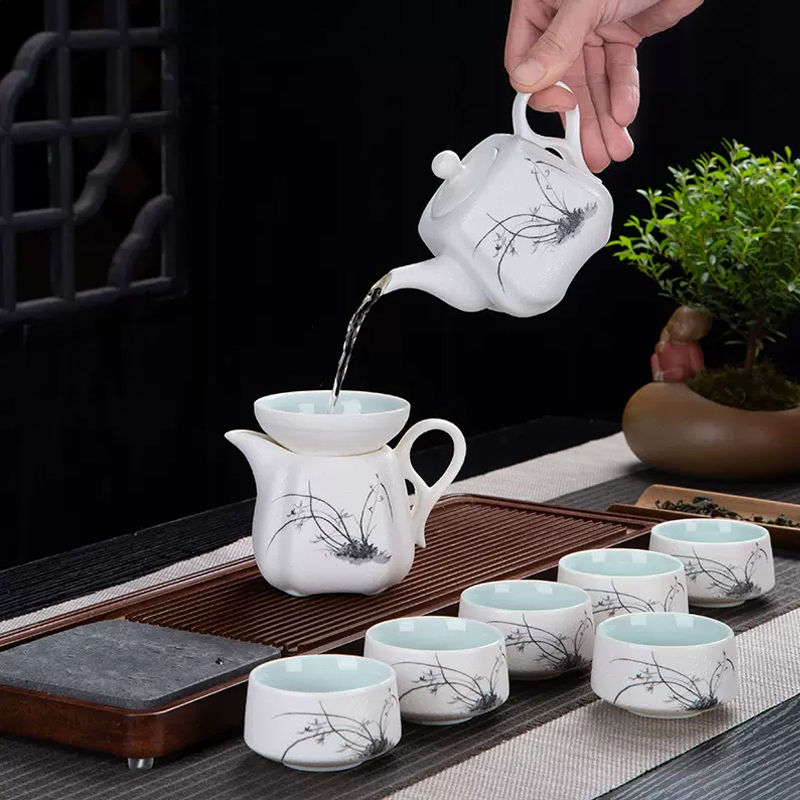 商超同款茶具套装雪花釉功夫茶具家用盖碗泡茶壶茶杯办公室会客厅