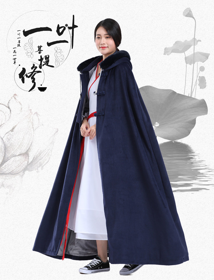 冬季双层加绒加厚保暖御寒打坐披风居士服禅修披肩僧服僧人风衣