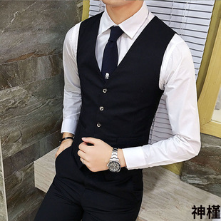 新款 6XL 马甲伴郎马甲V领单排扣马甲 韩版 纯色外贸6色男士 修身