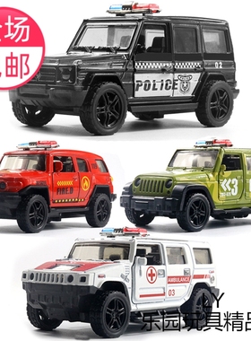 奔驰合金红色越野警车白色模型男童黑色开门回力宝宝玩具绿色汽车