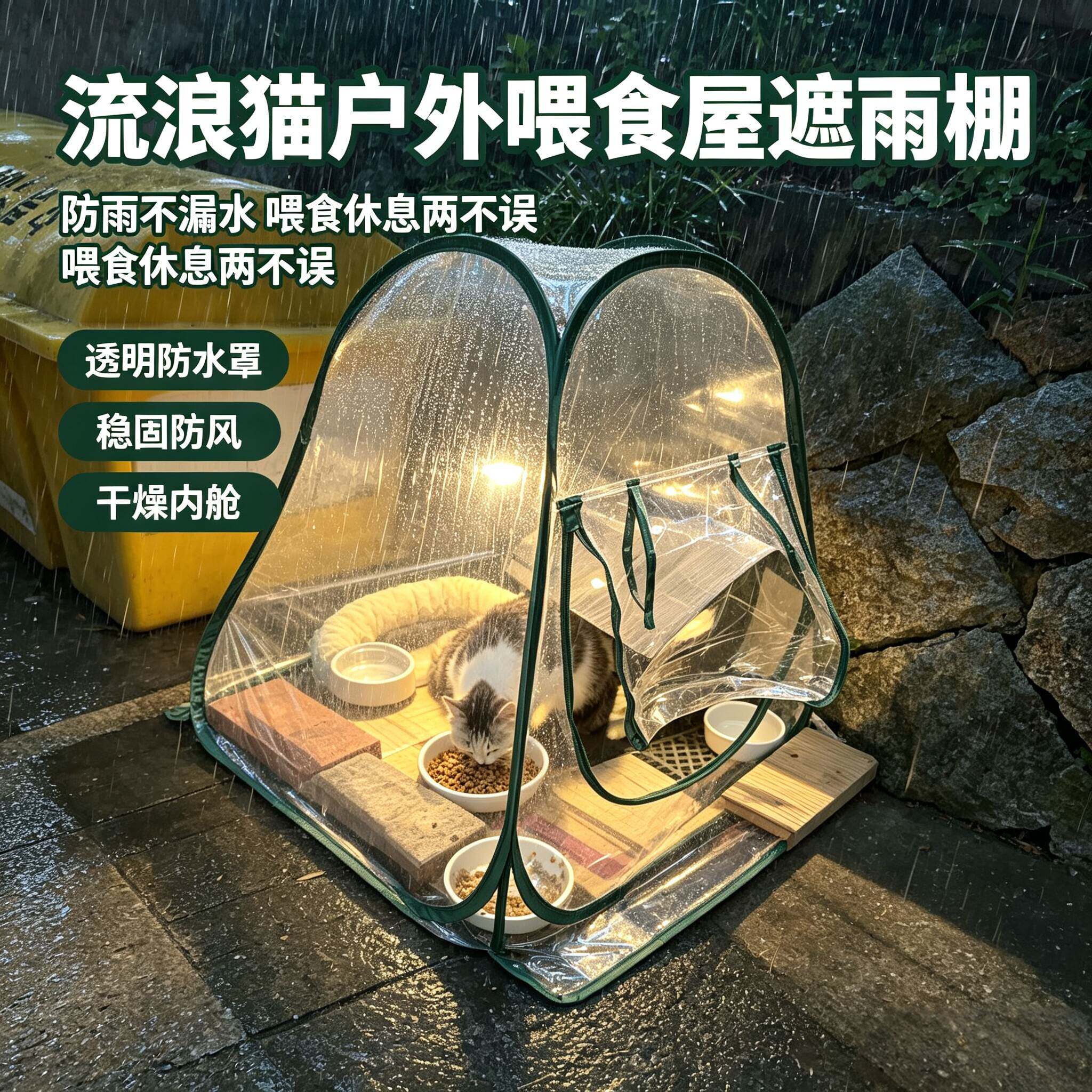 流浪猫救助户外猫窝雨天流浪猫避雨四季透明猫咪帐篷过冬保暖罩子