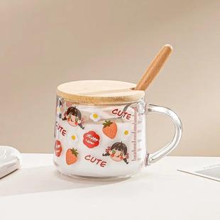 ins风玻璃杯燕麦片早餐杯子家用女牛奶杯带盖水杯带把咖啡杯1819
