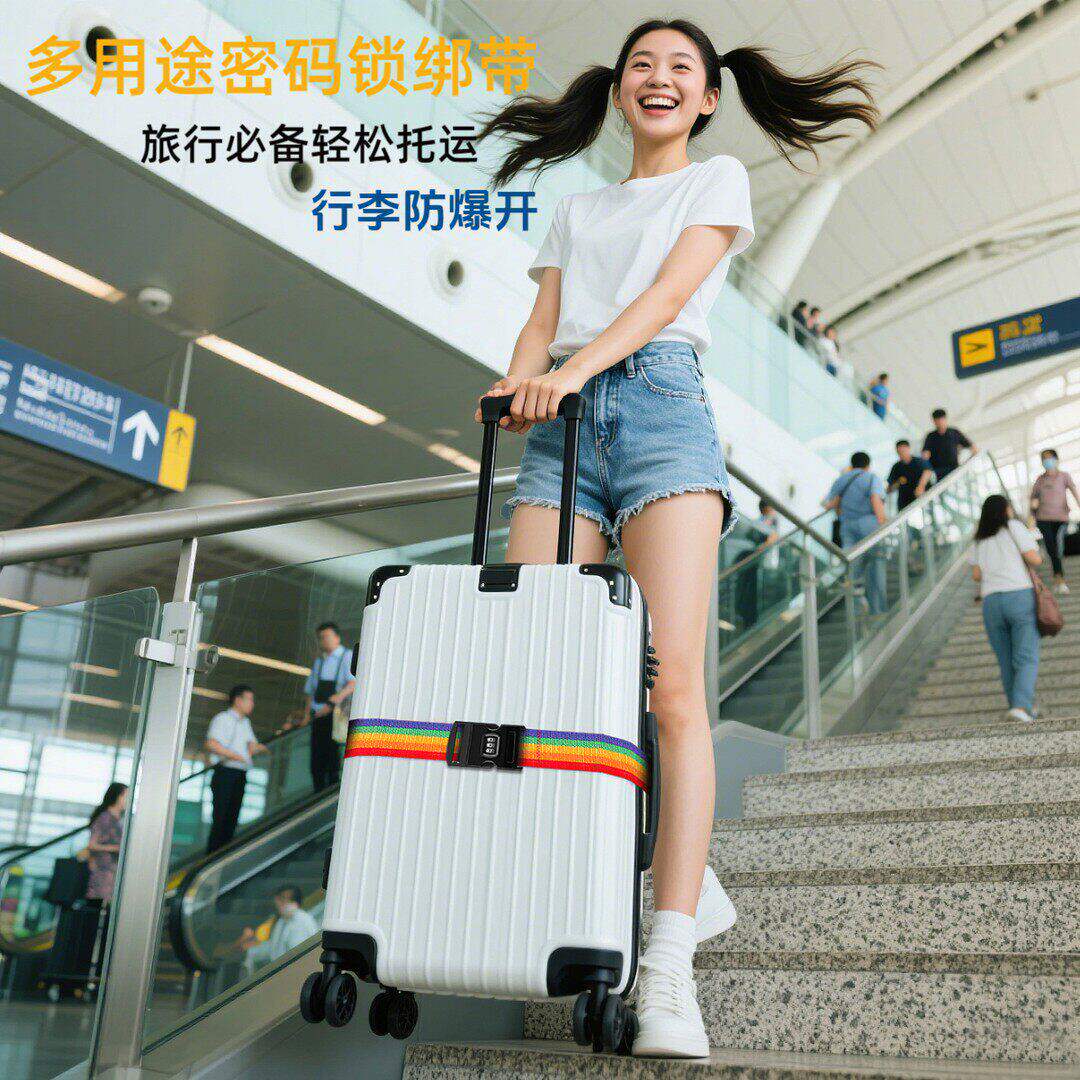 旅行拉杆箱行李箱打包绳子捆绑带一字十字固定带卡通可爱松紧扣带