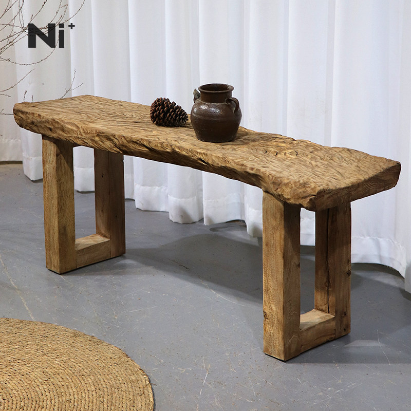 Ni+尼家民宿实木换鞋凳侘寂风创意长条凳艺术餐厅酒店风化木坐凳