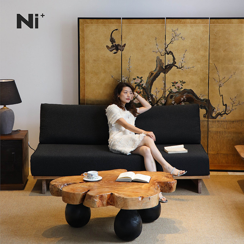 Ni尼家中古风布艺沙发日式客厅直排三人位民宿复古侘寂风地台沙发