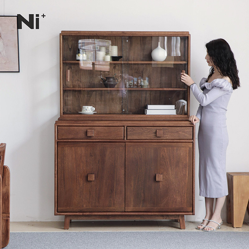 Ni尼家中古风实木餐边柜复古风客厅咖啡柜储物柜日式茶水柜收纳柜