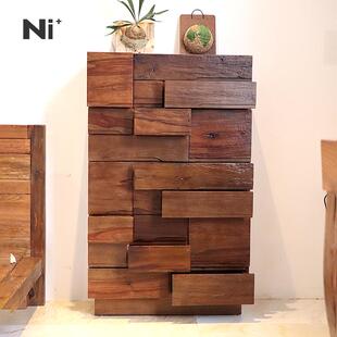 Ni尼家中古实木斗柜侘寂风卧室床尾边柜抽屉柜法式 饰柜 复古民宿装