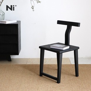 休闲椅侘寂简约阳台靠背椅 Ni尼家中古风实木餐椅家用椅子设计师款