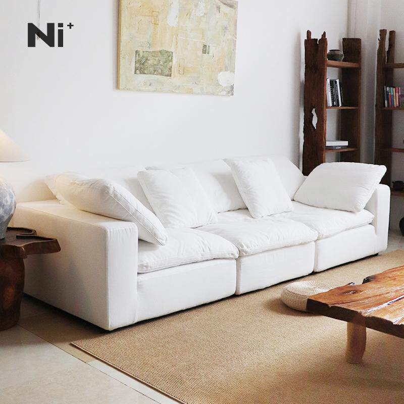 Ni+尼家侘寂风沙发cloud云沙发亚麻布艺客厅豆腐块羽绒奶油沙