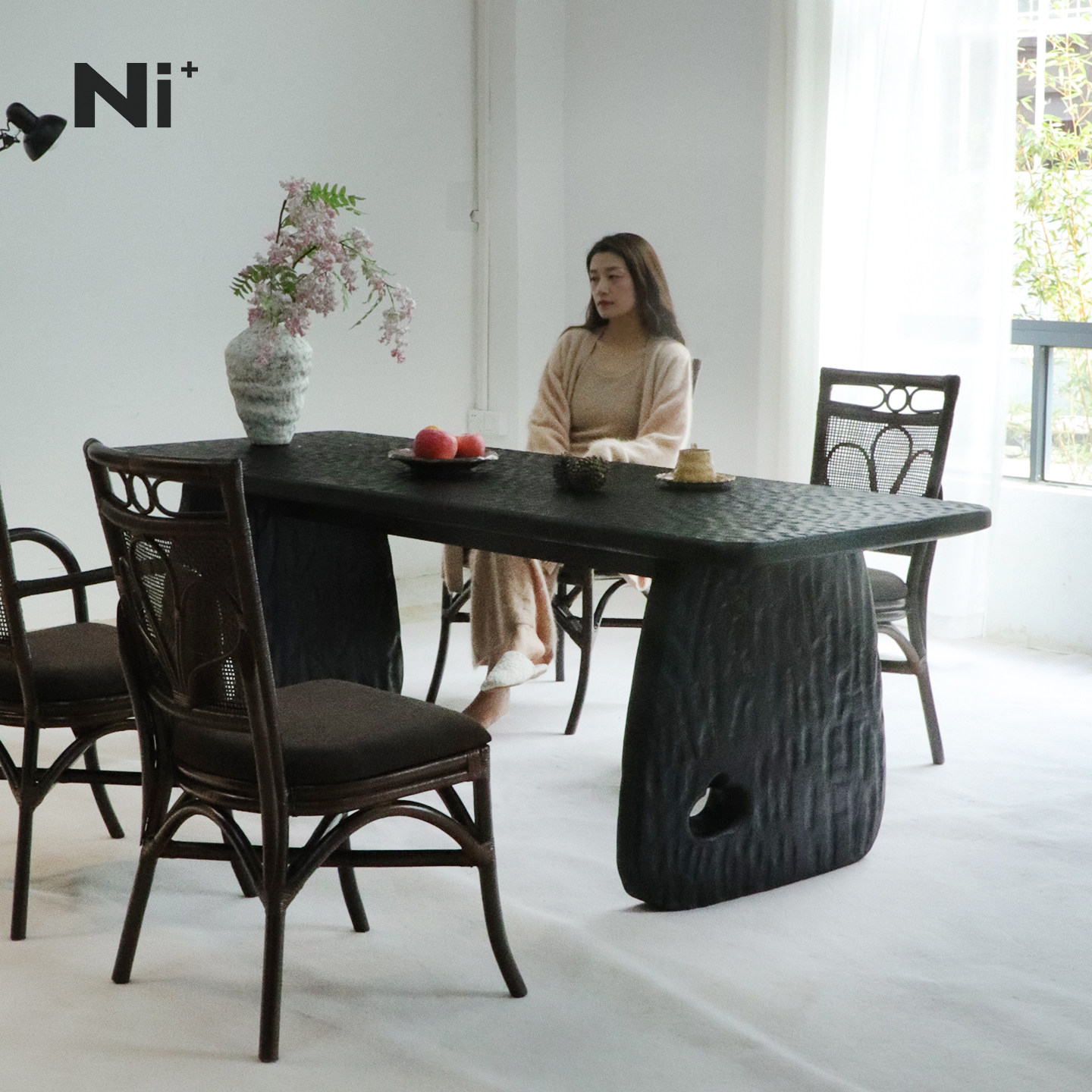 Ni尼家法式复古风桌子家用别墅设计师长方形诧寂中古风全实木餐桌