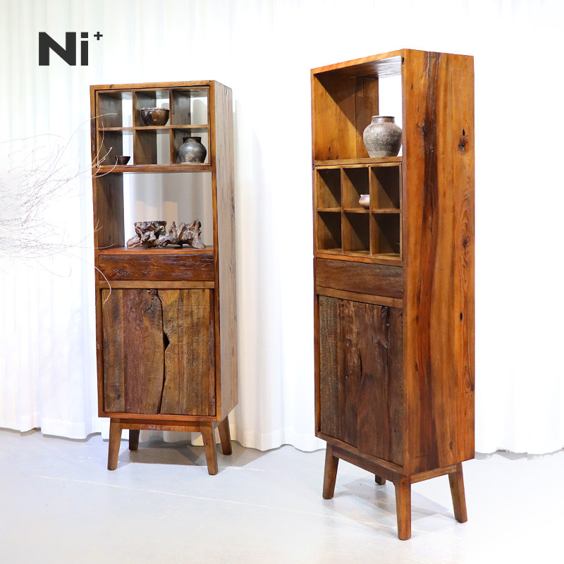 Ni尼家侘寂风边柜角柜实木茶室茶具茶杯架置物架民宿客厅双门立柜