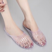 新款 水晶果冻凉鞋 包头女家用外穿水晶凉拖夏季 沙滩女式 凉拖鞋