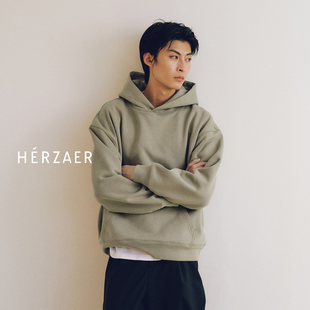 Hoodie Boxy RESTICK 重磅廓形基础短宽纯色全棉连帽卫衣帽衫