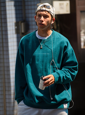 RESTICK 轻量感vintage美式复古街头印花套头重磅圆领卫衣男无帽