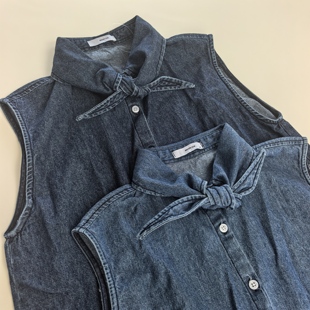 24系带 女A13 尖货竹节系带牛仔背心无袖 衬衣叠穿伴侣内搭衬衫
