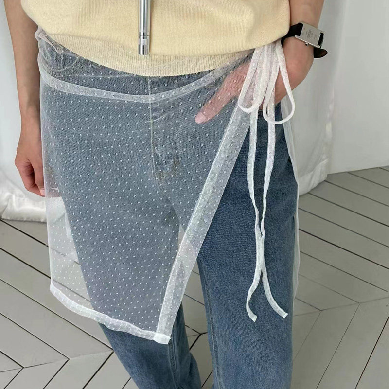 朦胧美！ 韩国透视叠穿氛围感纱裙屁帘女半身系带蕾丝花边围裙