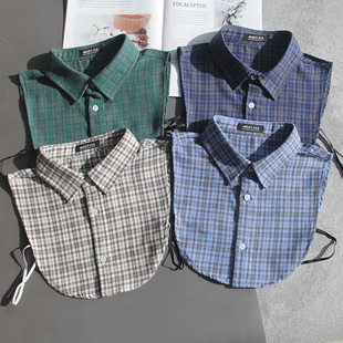 假领子新款复古磨毛格子假领男衫衣领衬衫领蓝格假领