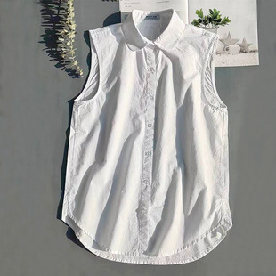 好品质全棉无袖 女白色背心马甲优雅内搭女 简精致衬衣打底叠穿衬衫
