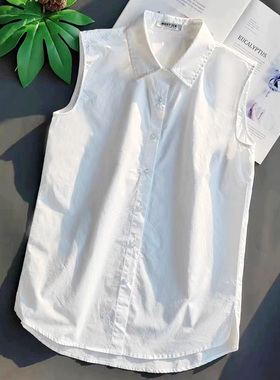 推荐全棉无袖简单精致衬衣打底叠穿衬衫女白色背心马甲优雅内搭女