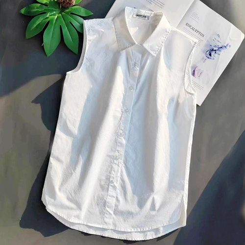 假领子无袖全棉背心衬衣高品质