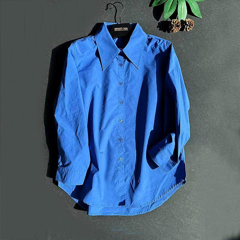 MOSTJIA高级感克莱因蓝长袖衬衫
