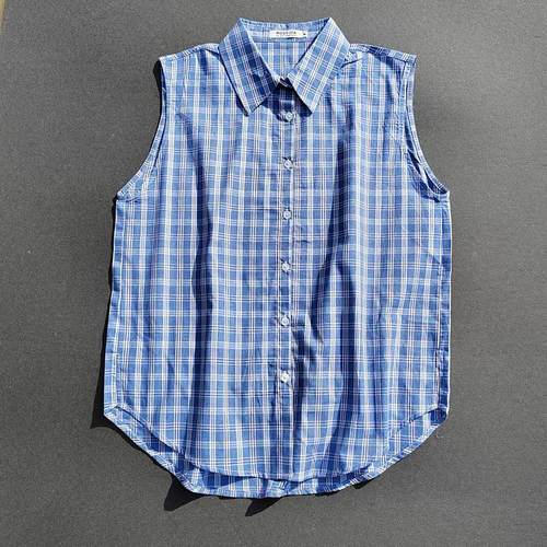 无袖全棉叠穿背心格子休闲宽松