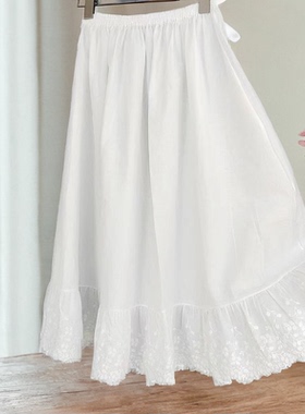 柜货-日系森女棉半身打底裙内衬夏文艺刺绣花边裙内胆衬叠穿C05