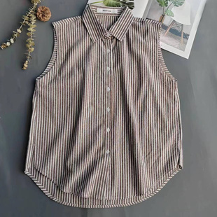 衬衣棉 无袖 2025新款 叠穿卫衣伴侣女假领子咖啡条纹背心休闲女衬衫