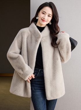 海宁皮草女款新款毛毛外套水貂绒女冬季中长款环保年轻妈妈装