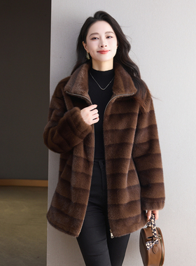 2025秋冬新款皮毛一体皮草外套女环保毛茸茸海宁翻领中长款仿貂毛