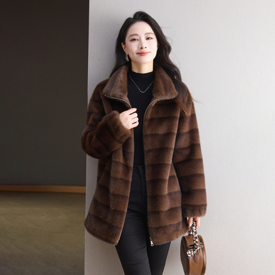 71cm高翻领厚实秋冬环保皮草外套
