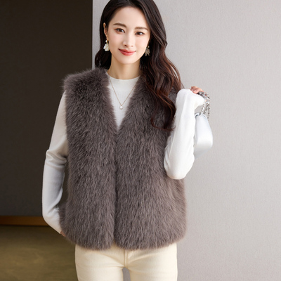 欧美风环保毛短款皮毛一体皮草